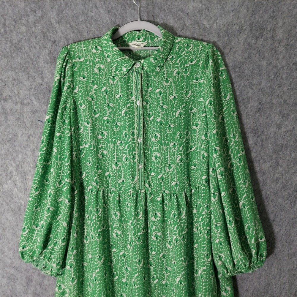 Max Studio Women Dress L Green Artsy Cottagecore Boho Tiered  Floral Maxi Button - Picture 5 of 11